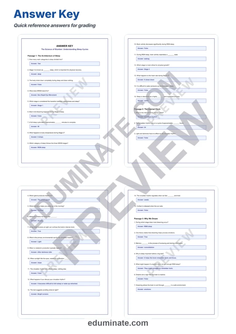 Sleep Cycles Reading Comprehension Passages and Science Worksheets Resource sample page 5