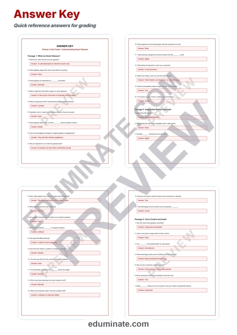 Smart Glasses Reading Comprehension Passages and Technology Worksheets Set sample page 5