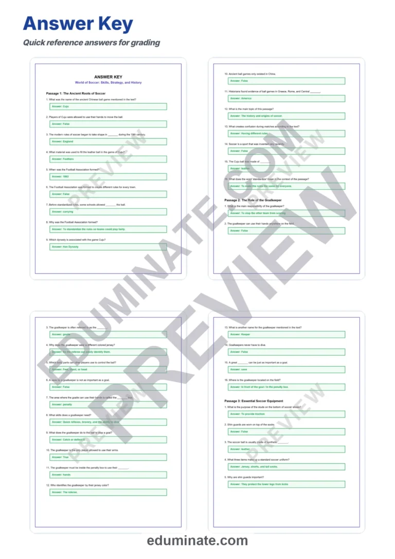 World of Soccer Reading Comprehension Passages and Sports Activities Pack sample page 5