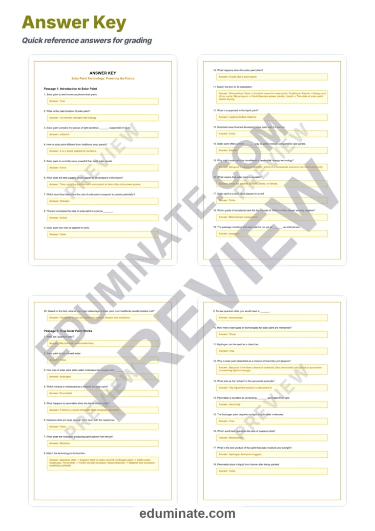 Solar Energy Worksheets – Solar Paint Reading Passages, Questions and Answer Key sample page 5