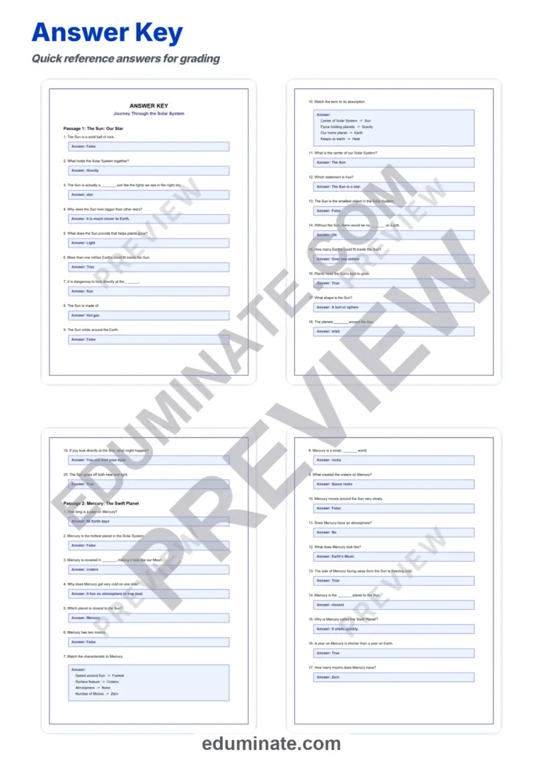 Space and Planets Reading Comprehension Passages and Solar System Worksheets sample page 5