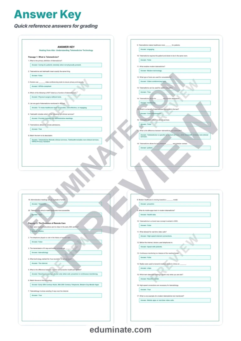 Telemedicine Reading Comprehension Passages and Digital Healthcare Worksheets sample page 5