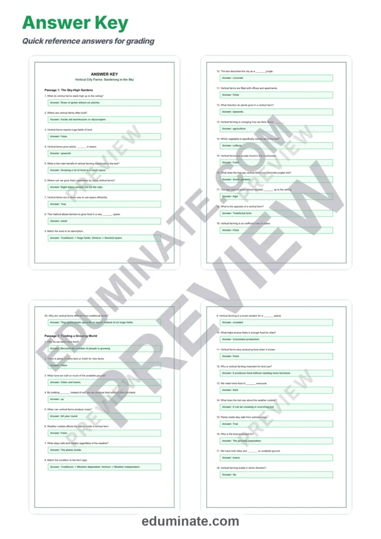 Vertical City Farms Reading Comprehension Passages and Urban Farming Activities sample page 5