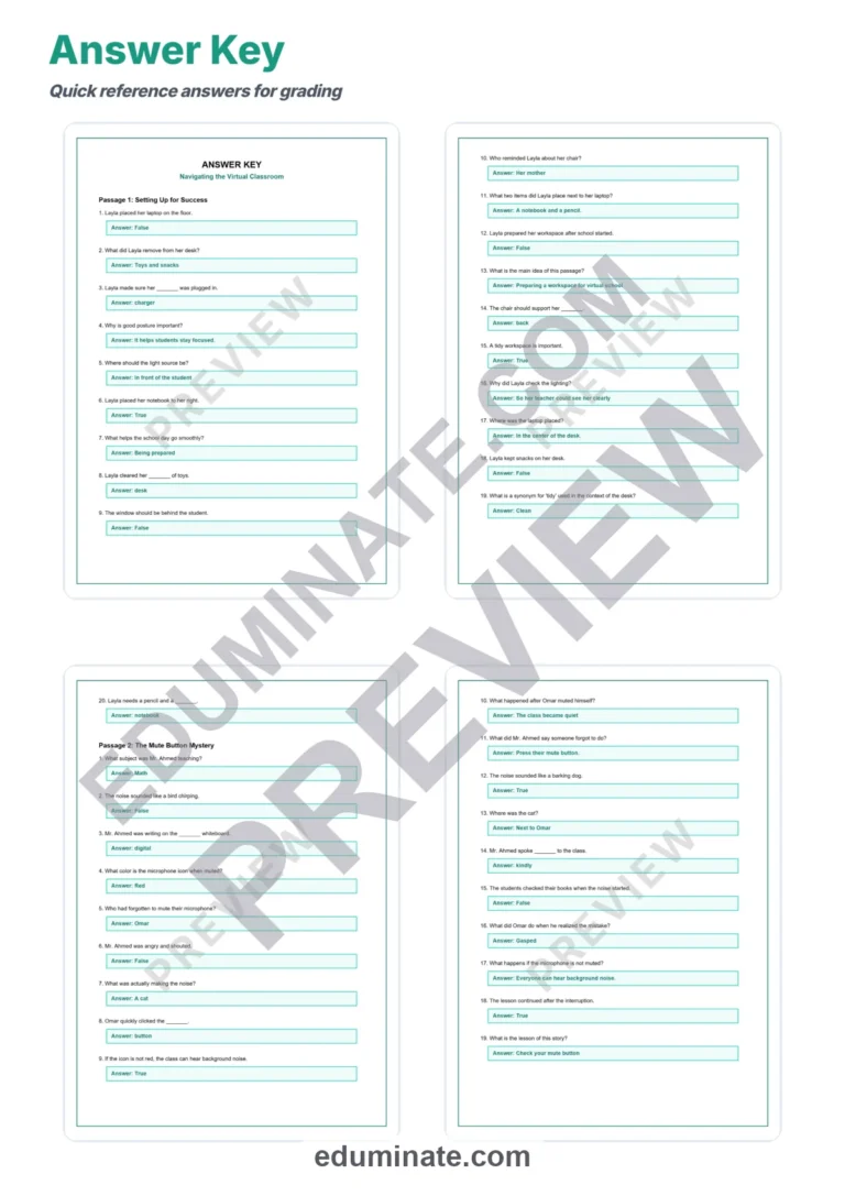 Virtual Classrooms Reading Comprehension Passages and Online Learning Sheets sample page 5