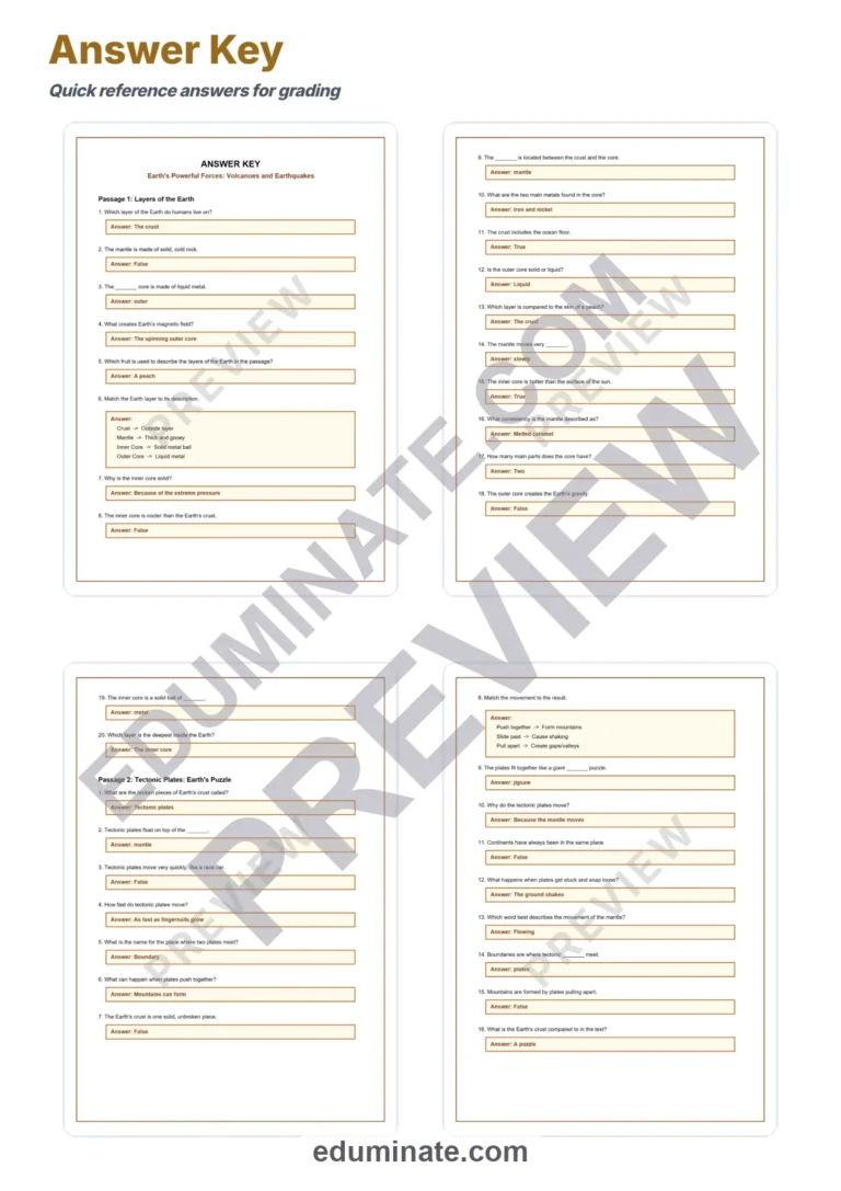 Volcanoes and Earthquakes Reading Comprehension Passages and Science Sheets sample page 5