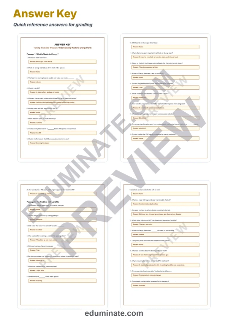 Waste to Energy Reading Comprehension Passages and Renewable Energy Activities sample page 5