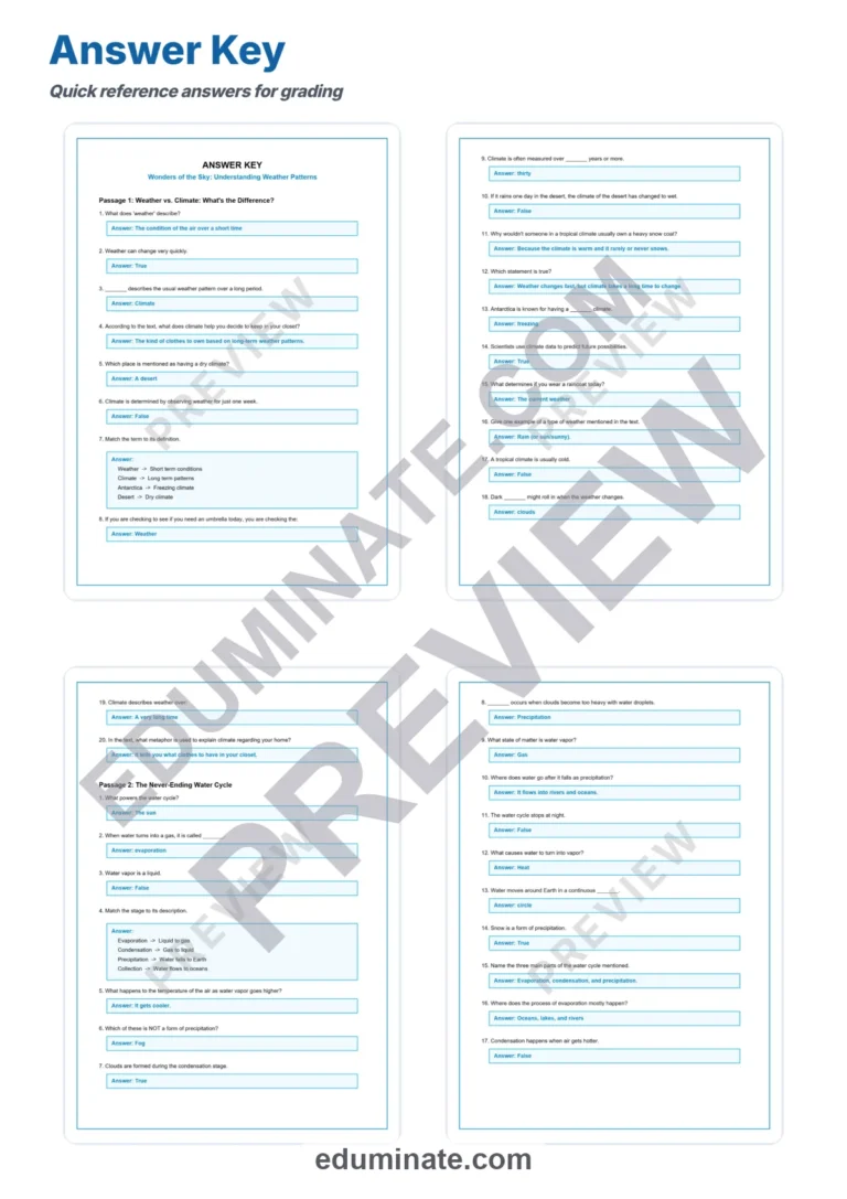 Weather Patterns Reading Comprehension Passages and Atmospheric Science Drills sample page 5