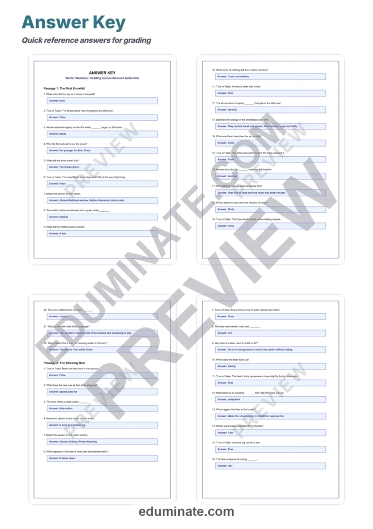 Winter Reading Comprehension Passages and Questions Seasonal Literacy Pack sample page 5