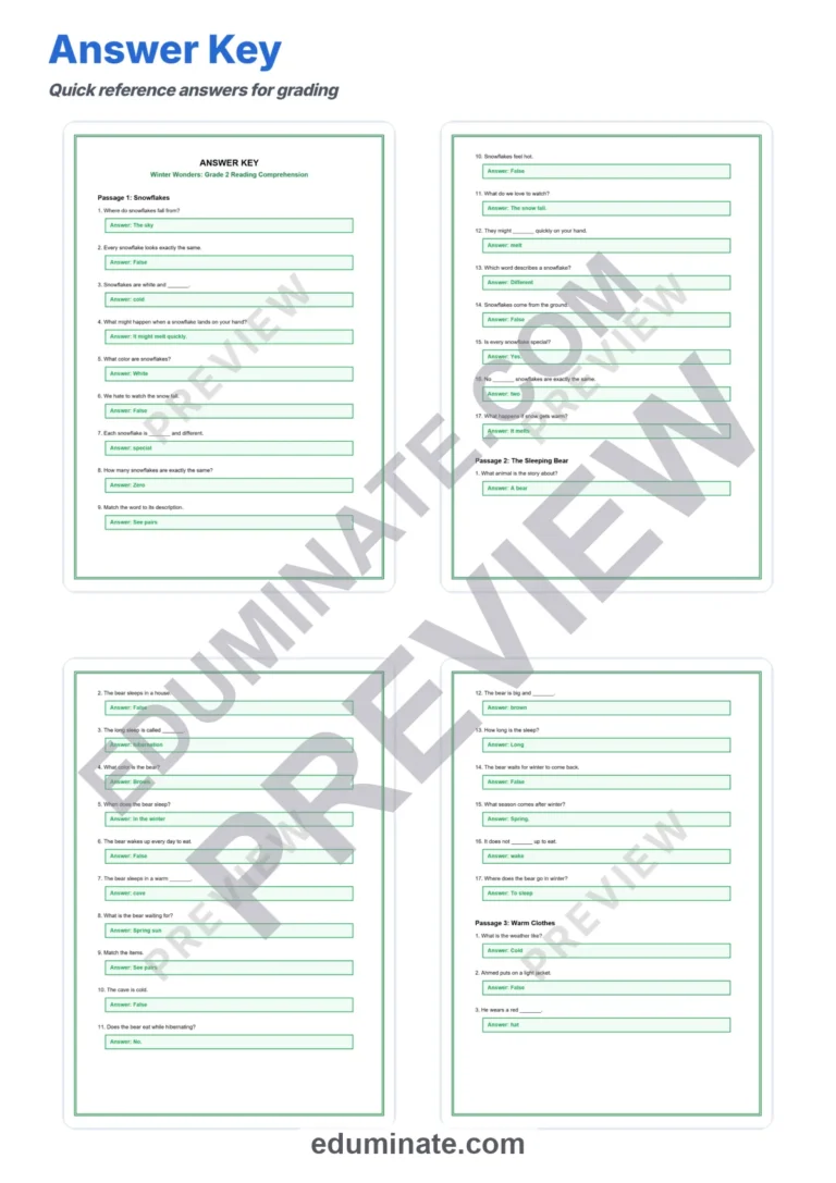 Second Grade Winter Reading Comprehension Passages Elementary Literacy Pack sample page 5
