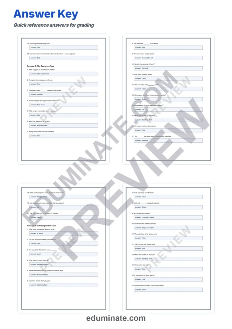 Fourth Grade Winter Reading Comprehension Passages Elementary Literacy Unit sample page 5