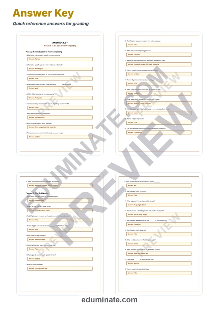 Worm Composting Reading Comprehension Passages and Soil Science Worksheets sample page 5