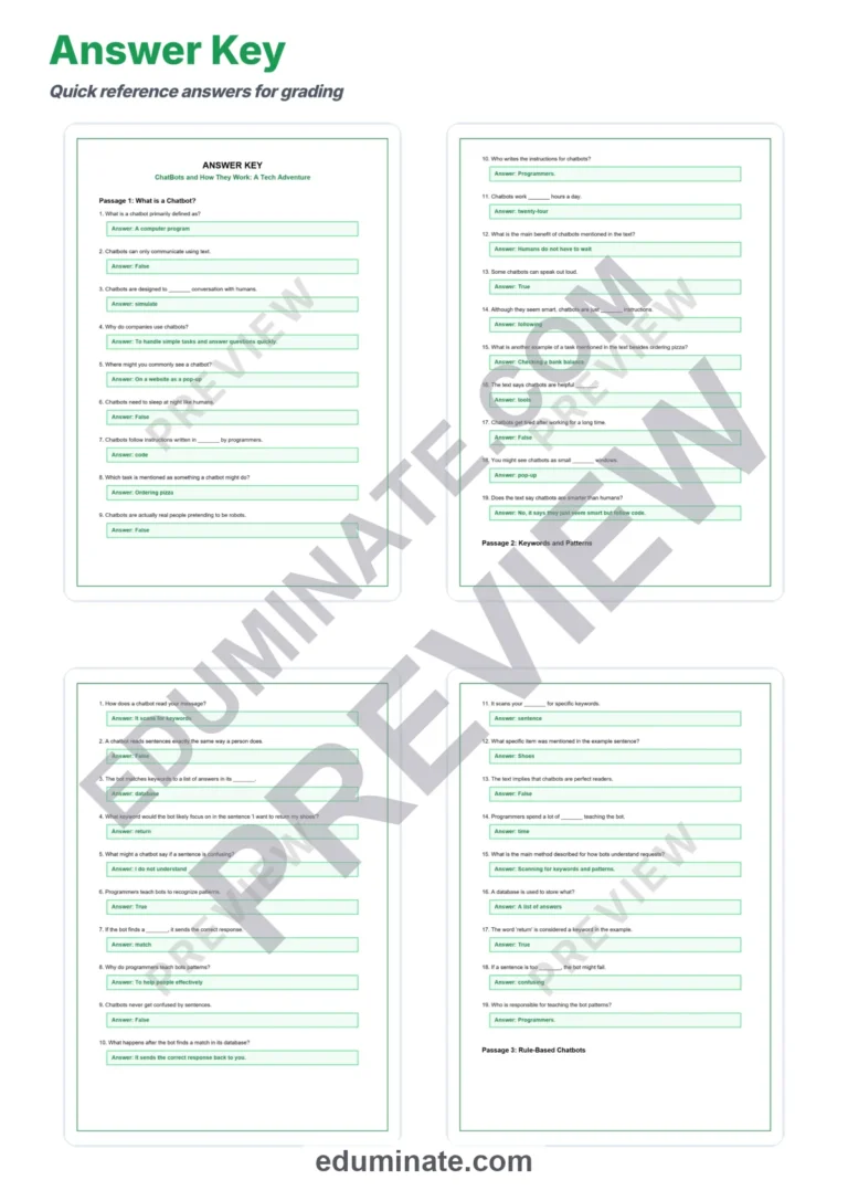 Chatbots Reading Comprehension Passages And Questions Printable Worksheets sample page 5
