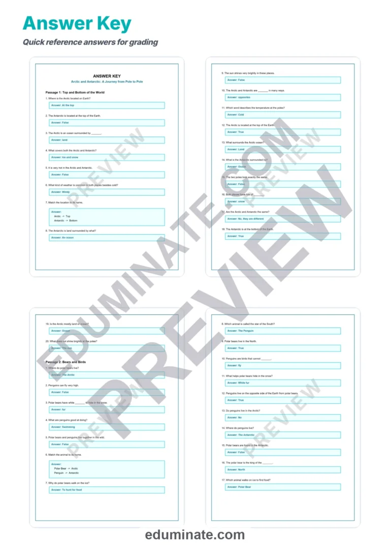 Arctic and Antarctic Differences Reading Comprehension Passages Grades 2-6 sample page 5
