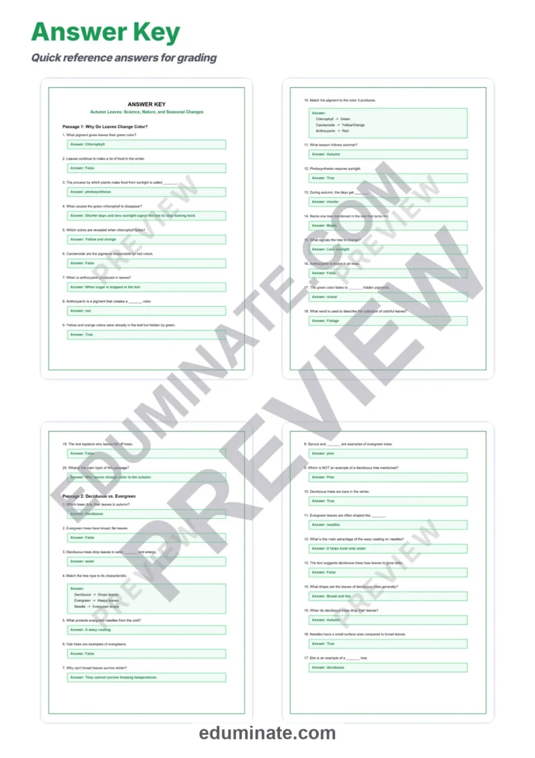 Autumn Leaves Reading Comprehension Passages and Worksheets for Grades 3-5 sample page 5