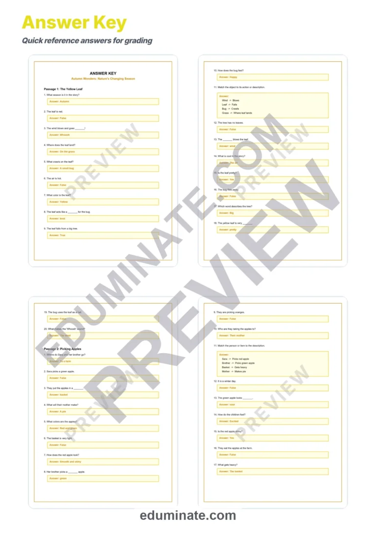 Autumn Reading Comprehension Passages Worksheets Grades 1-8 Autumn Wonders sample page 5