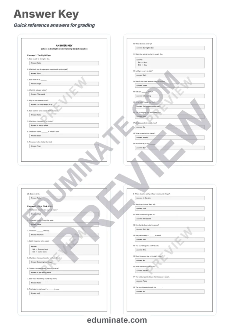 Bat Reading Comprehension Passages and Worksheets with Answer Keys, Grades 2-6 sample page 5