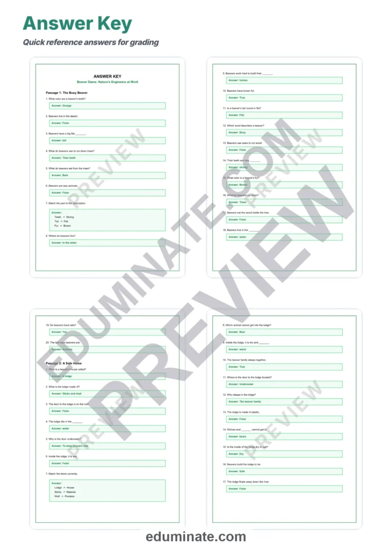 Beaver Worksheets: Reading Comprehension Passages with Answer Keys, Grades 2-6 sample page 5