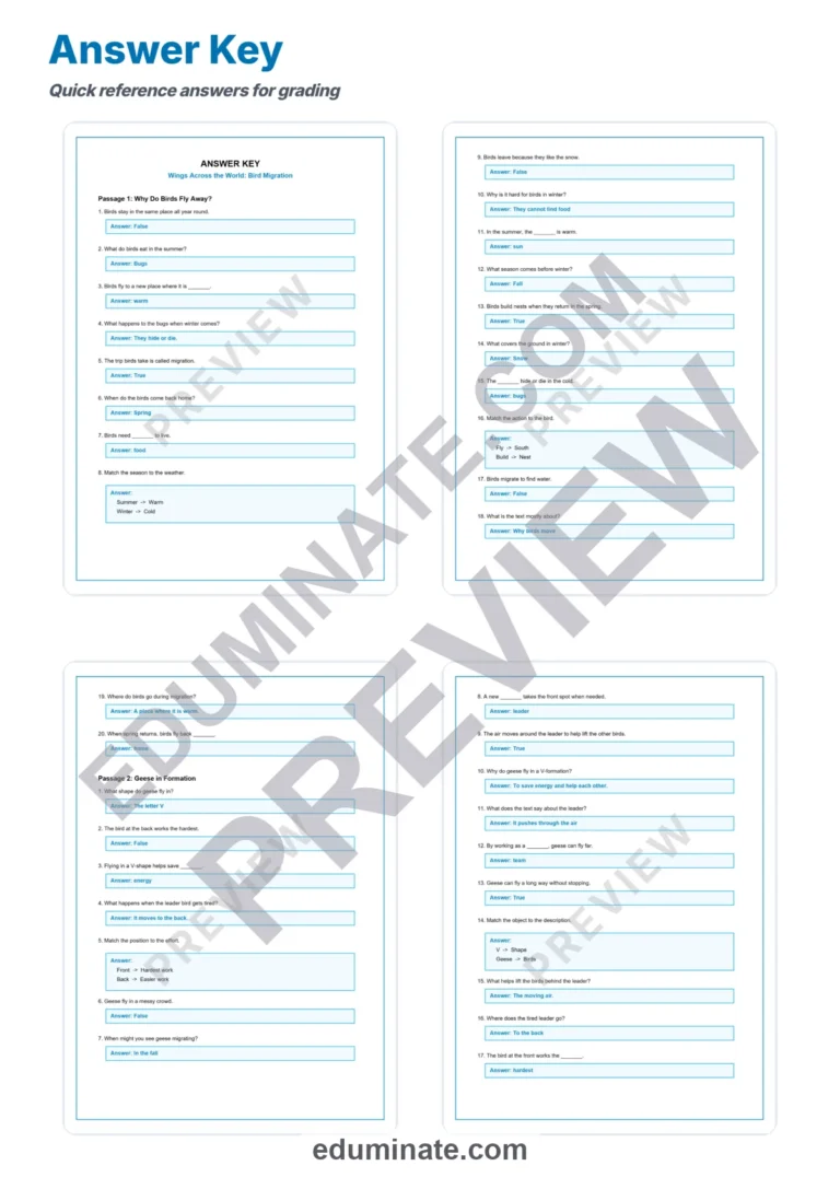 Bird Migration Reading Comprehension Passages Worksheets Grades 2-11 Pages sample page 5