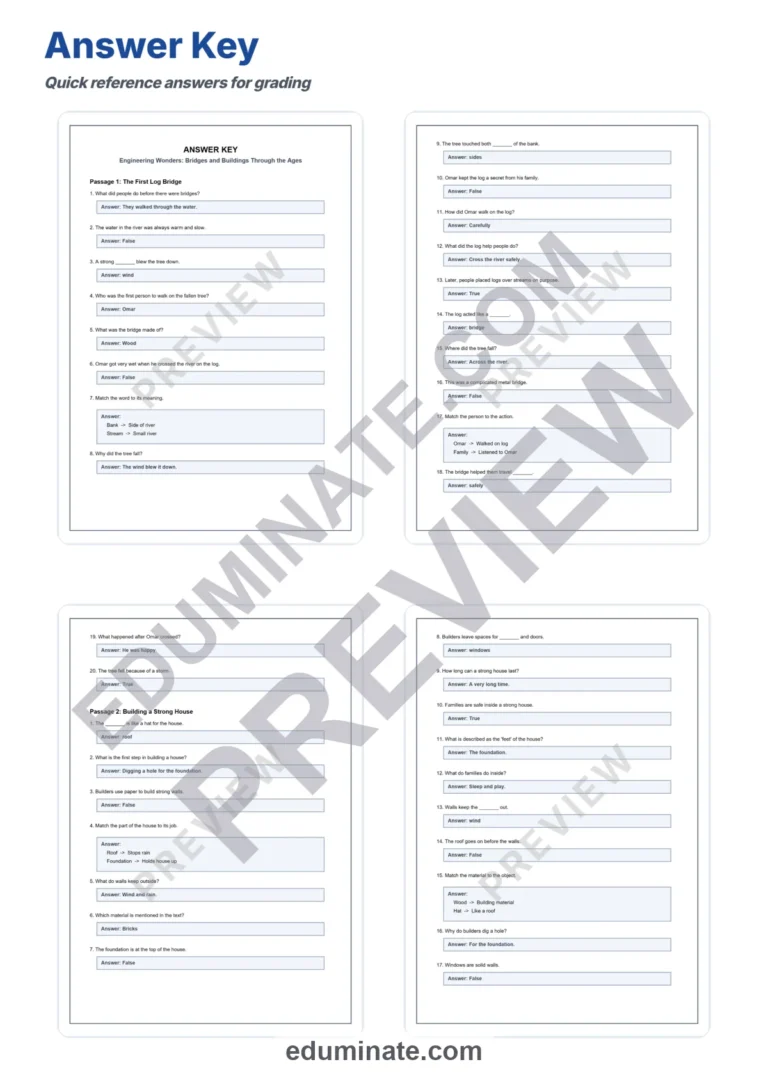 Bridges and Buildings Reading Comprehension Passages Worksheets Grades 2-6 Pages sample page 5