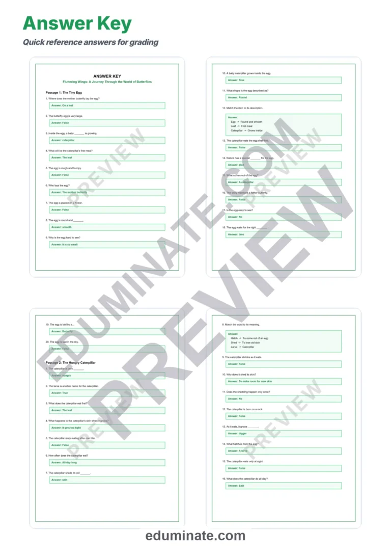 Butterfly Reading Comprehension Passages Worksheets Grades 2-6 Printables sample page 5