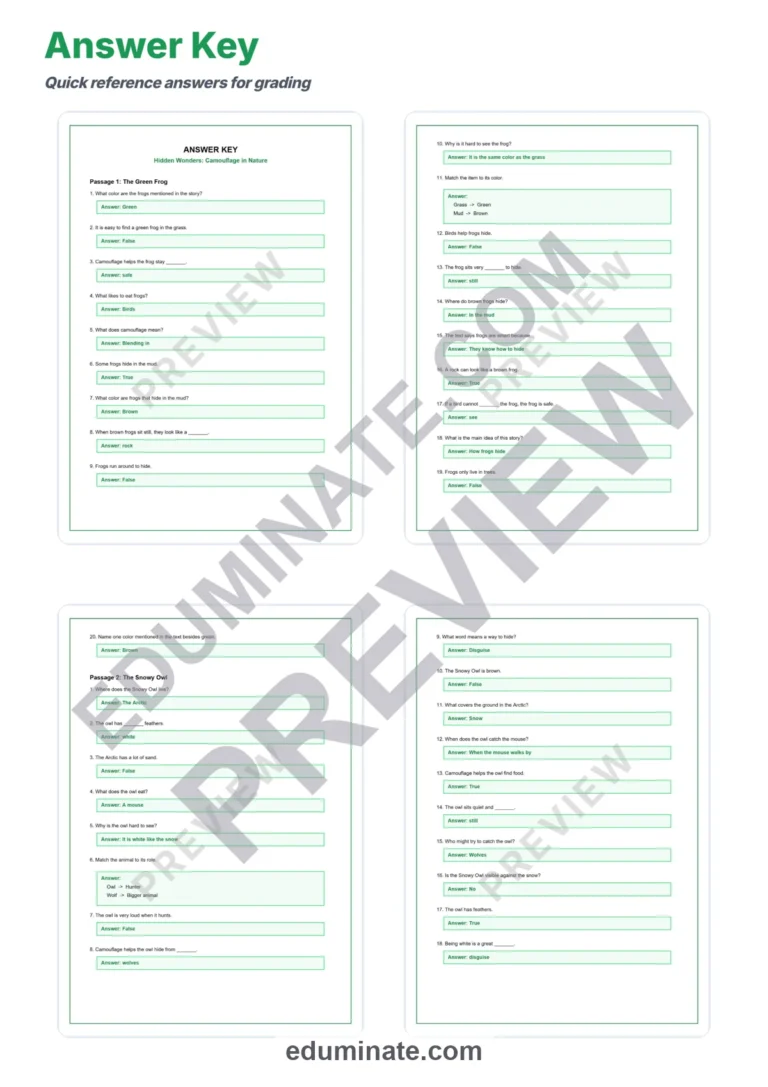 Camouflage in Nature Reading Comprehension Passages and Questions Grades 2-6 sample page 5