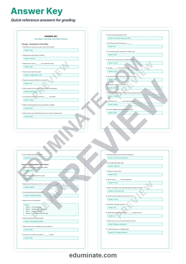 Clean Water Technology Reading Comprehension Passages and Questions Gr 3-7 sample page 5