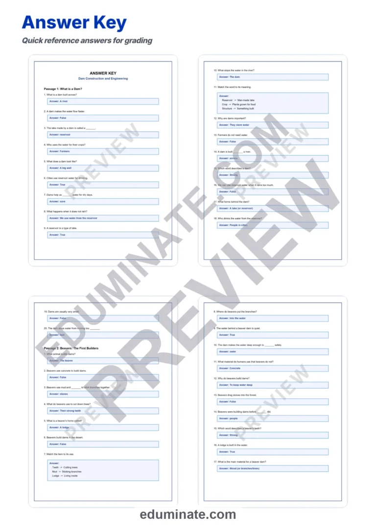 Dam Construction Reading Comprehension Passages and Questions for Grades 3-7 sample page 5