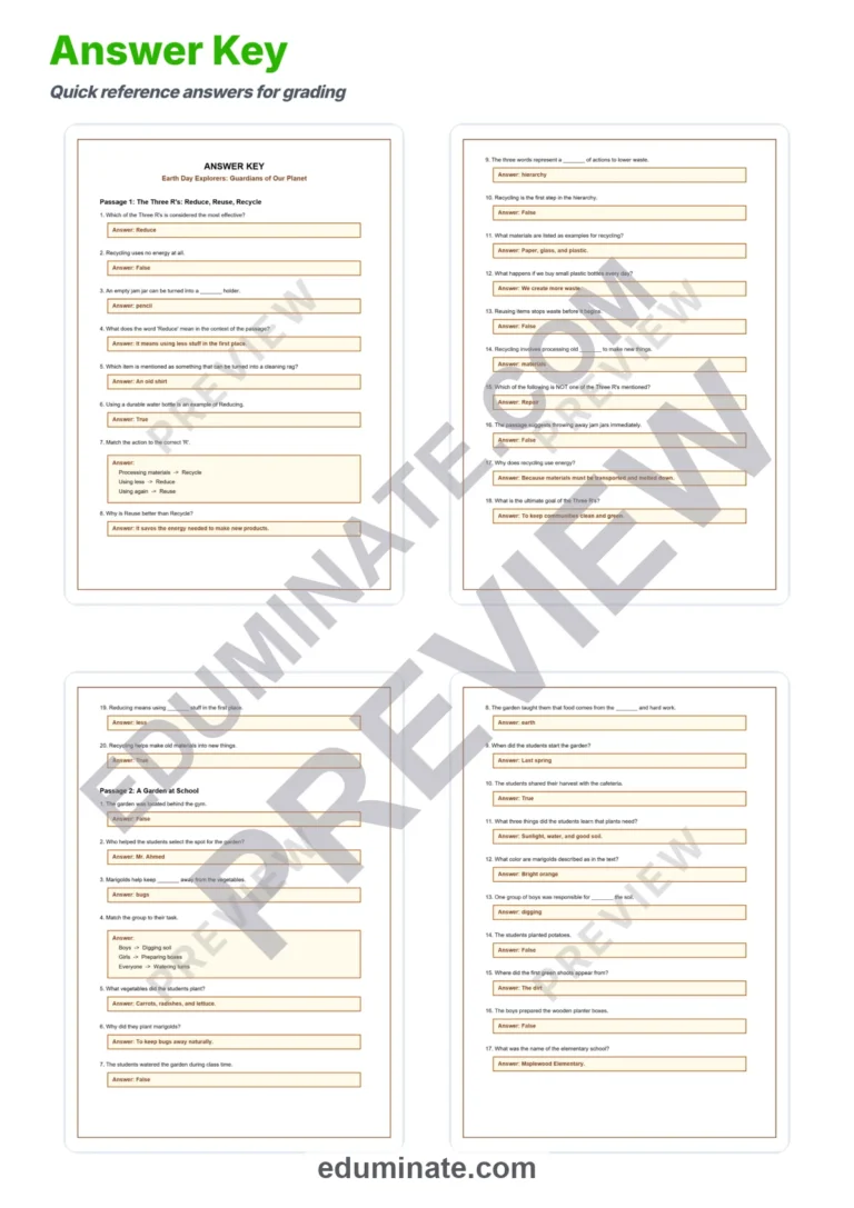 Earth Day Reading Comprehension Passages and Questions Pack for Grades 3-5 sample page 5