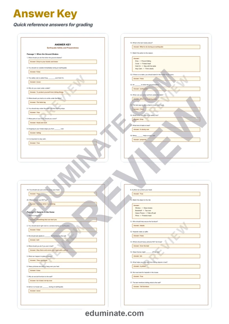 Earthquake Safety Reading Comprehension Passages and Questions for Grades 3-7 sample page 5