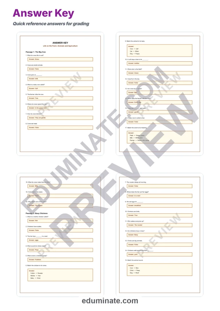 Farm Animals Reading Comprehension Passages and Questions for Grades 1 to 5 sample page 5