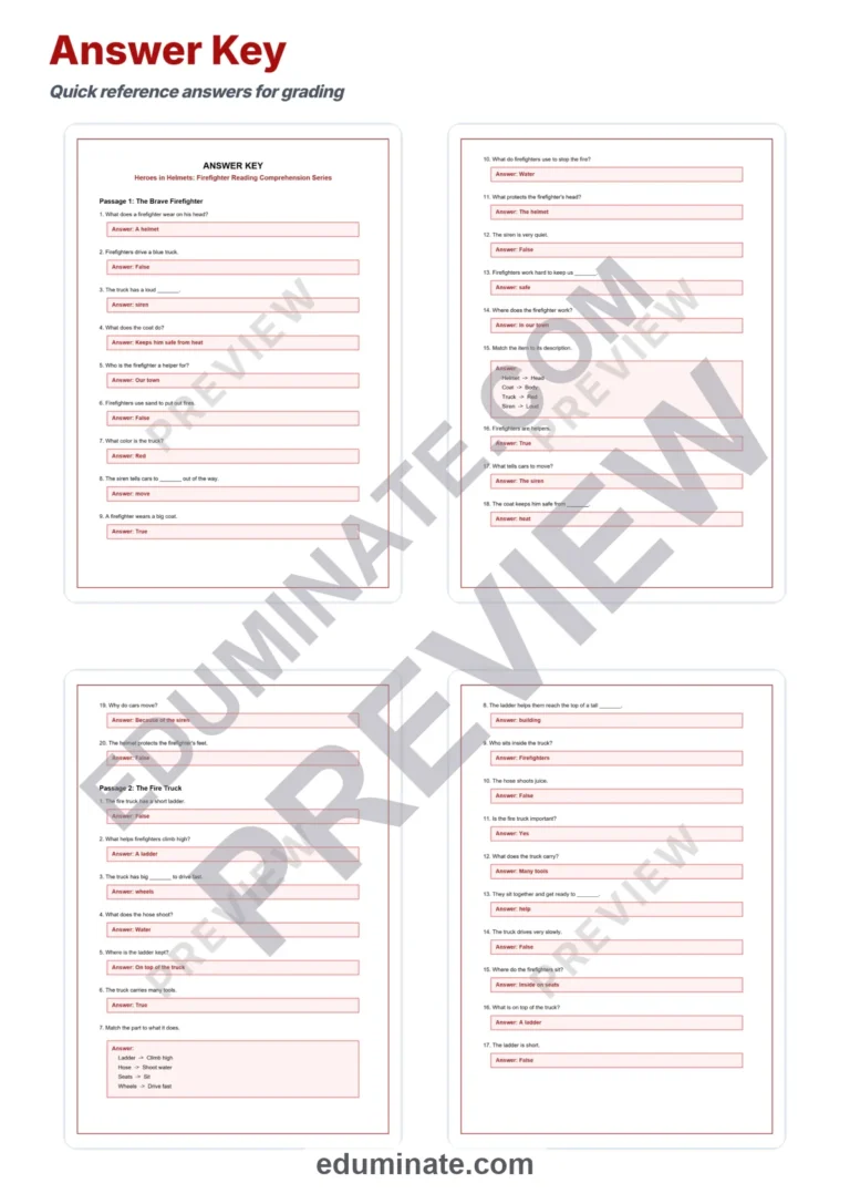 Firefighter Reading Comprehension Passages and Questions for Grades 1 to 5 sample page 5