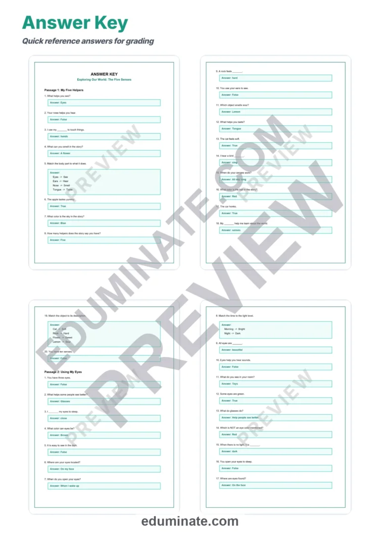 Exploring the Five Senses Reading Comprehension Passages and Questions 1-5 sample page 5