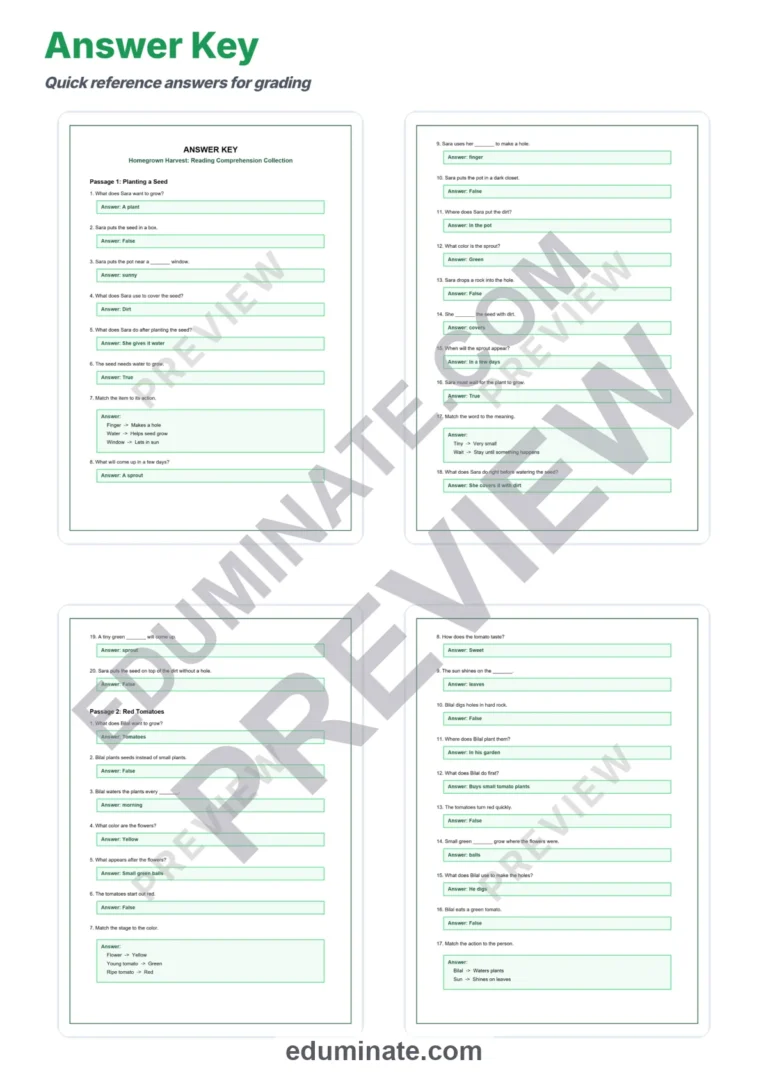 Homegrown Harvest Growing Food at Home Reading Comprehension Passages 2-6 sample page 5