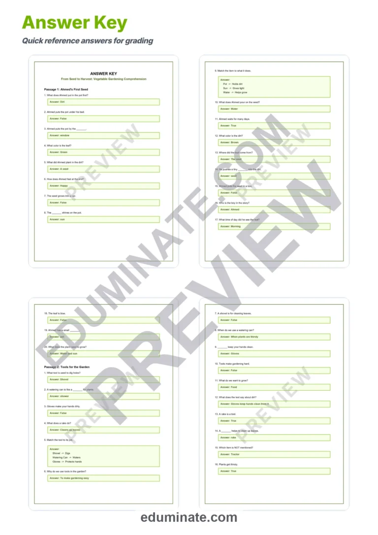 Growing Vegetables Reading Comprehension Passages and Questions Grades 1-5 sample page 5