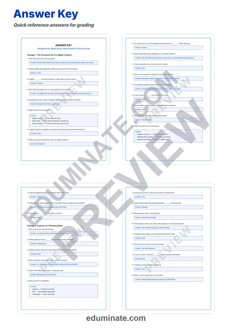Internet Safety Reading Comprehension Passages and Questions for Grades 6-8 sample page 5