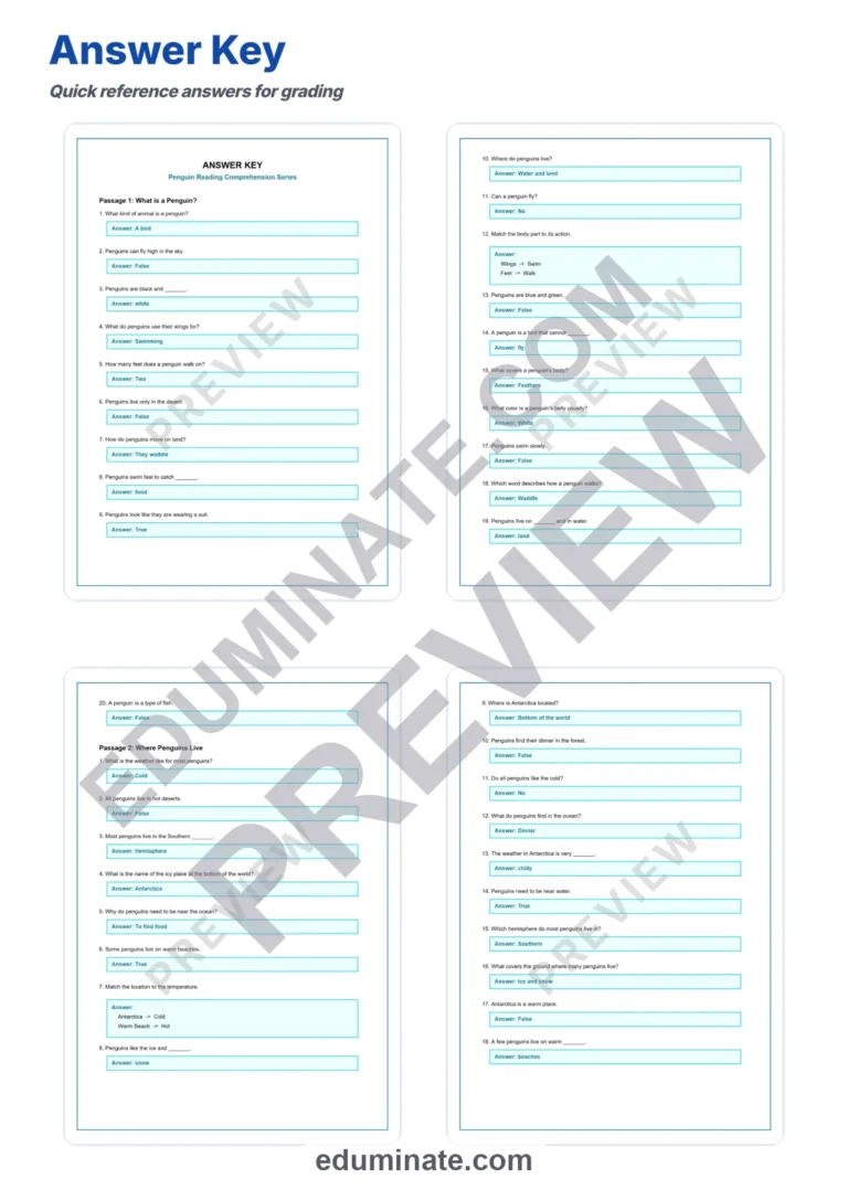 Penguin Reading Comprehension Passages Science Worksheets for 1st to 5th Grade sample page 5
