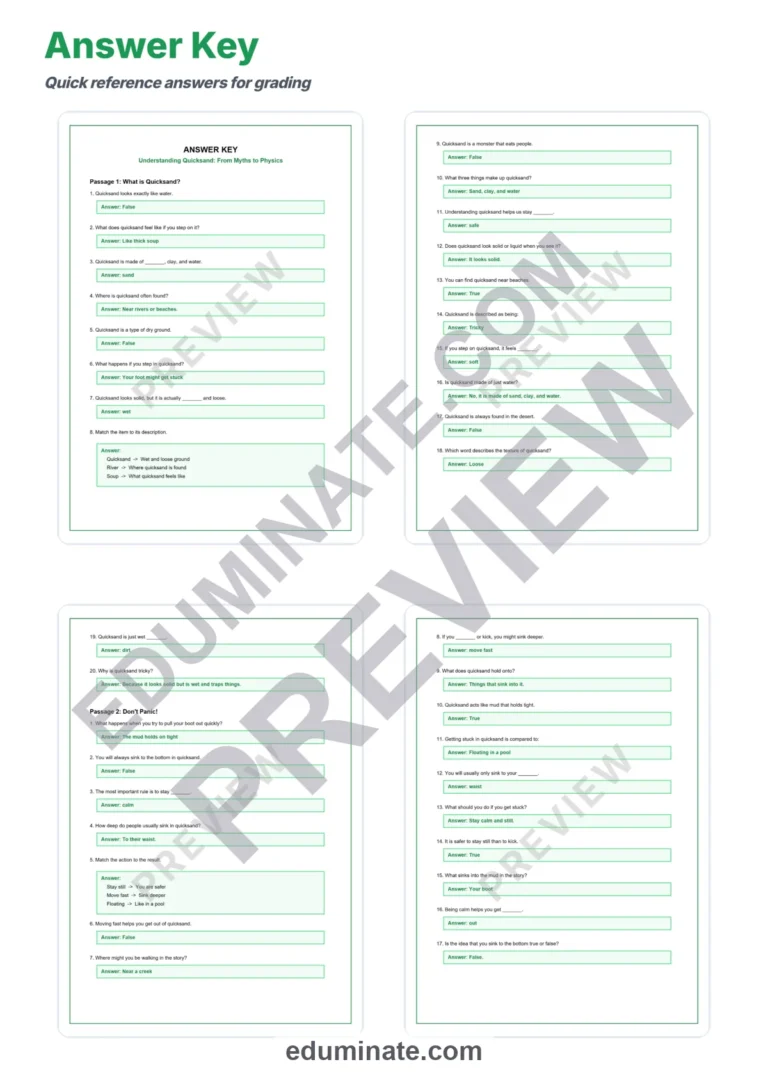 Quicksand Science Reading Comprehension Passages STEM Worksheets 3rd 8th Grade sample page 5
