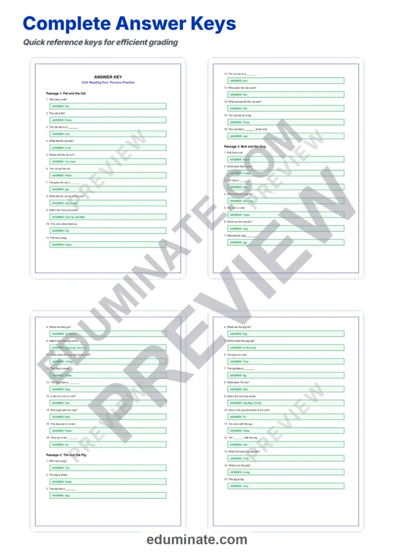 Reading Simple CVC Sentences Worksheets for Kindergarten and 1st Grade Class sample page 5