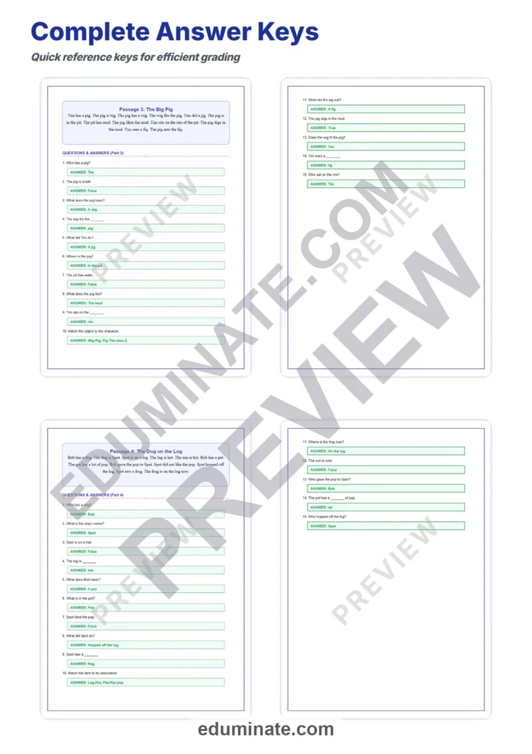 Short Vowel Worksheets – CVC Words Reading Passages and Questions 1st Grade sample page 5