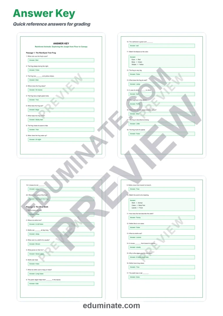 Rainforest Animals Reading Comprehension Passages Jungle Worksheets 1st 5th sample page 5