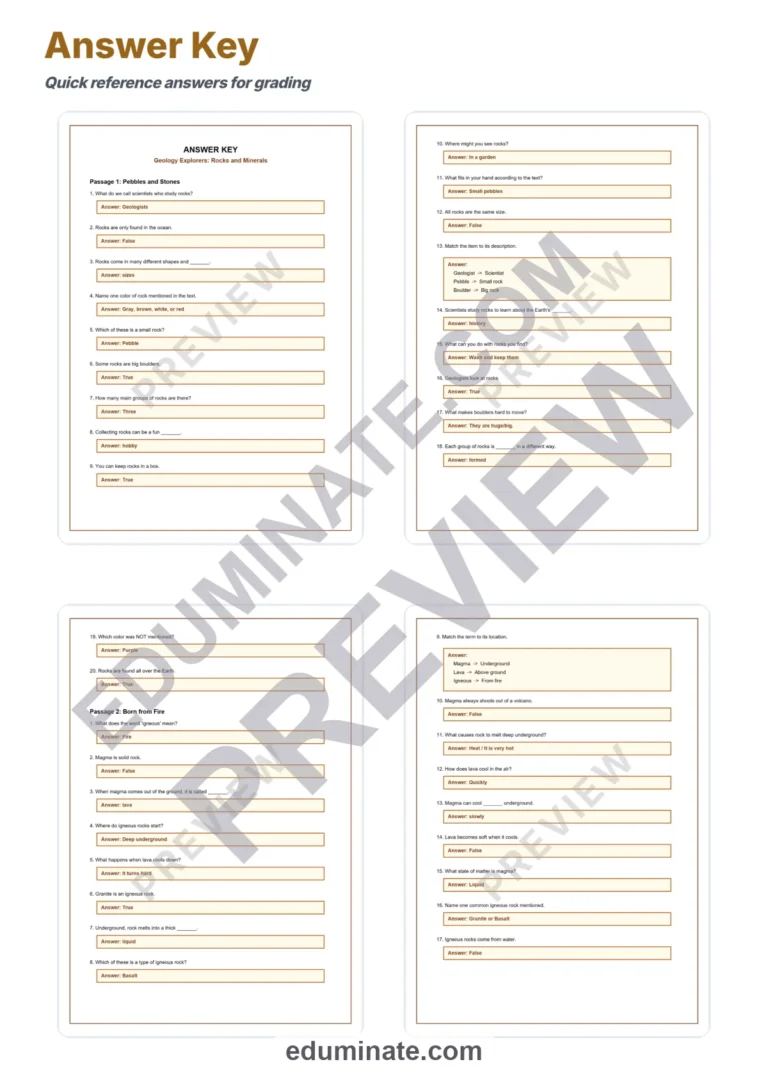 Rocks and Minerals Worksheets: Reading Passages with Answer Keys, Grades 3-7 sample page 5