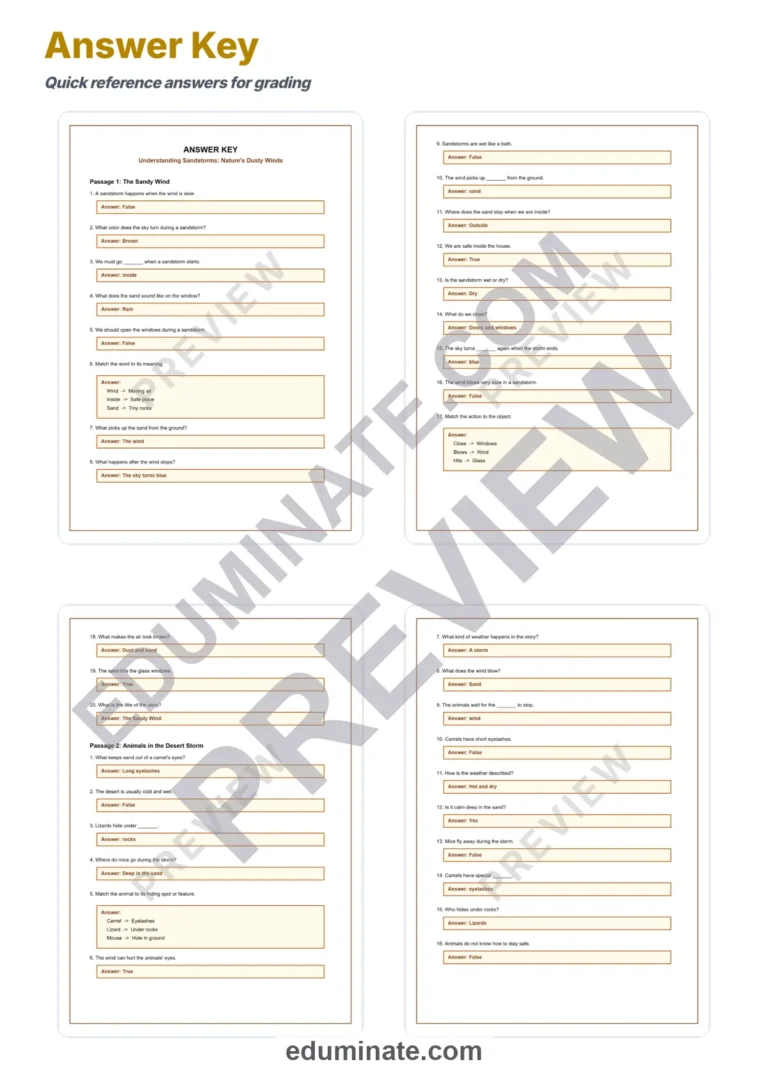 Sandstorms Reading Comprehension Passages Desert Weather Worksheets 2nd 8th sample page 5
