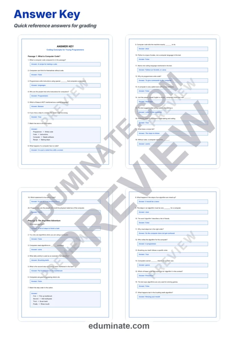 Coding Worksheets: Reading Comprehension Passages with Answer Keys, Grades 3-5 sample page 5