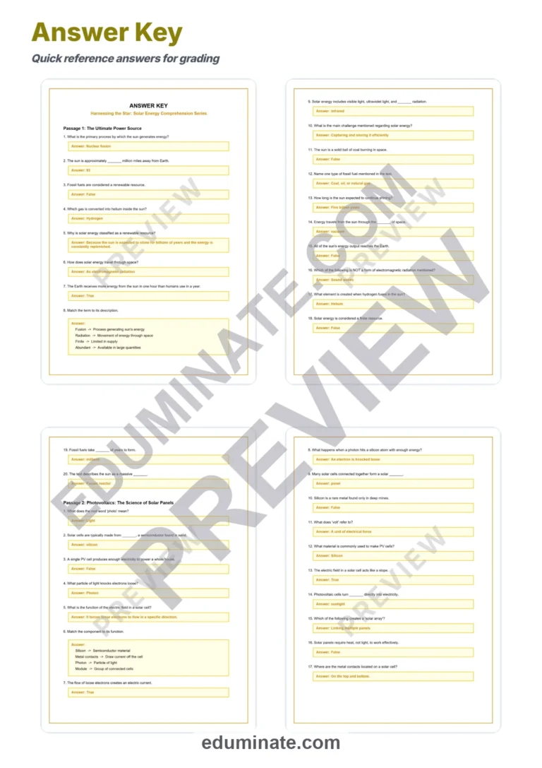 Solar Energy Reading Comprehension Passages Science Worksheets 6th 8th Grade sample page 5