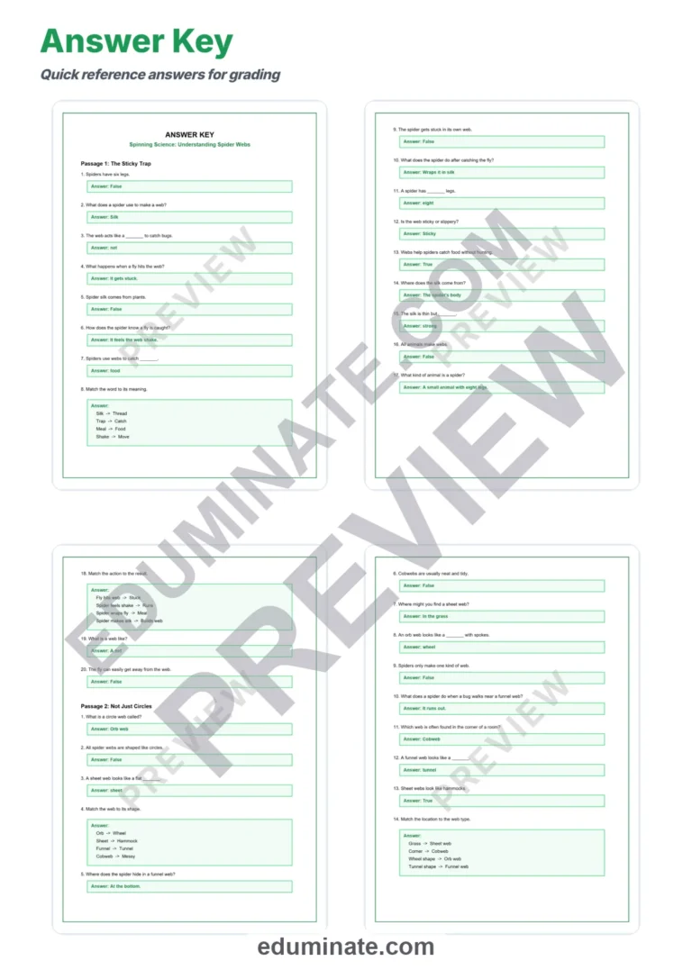 Spider Webs Reading Comprehension Passages Science Worksheets 2nd 6th Grade sample page 5