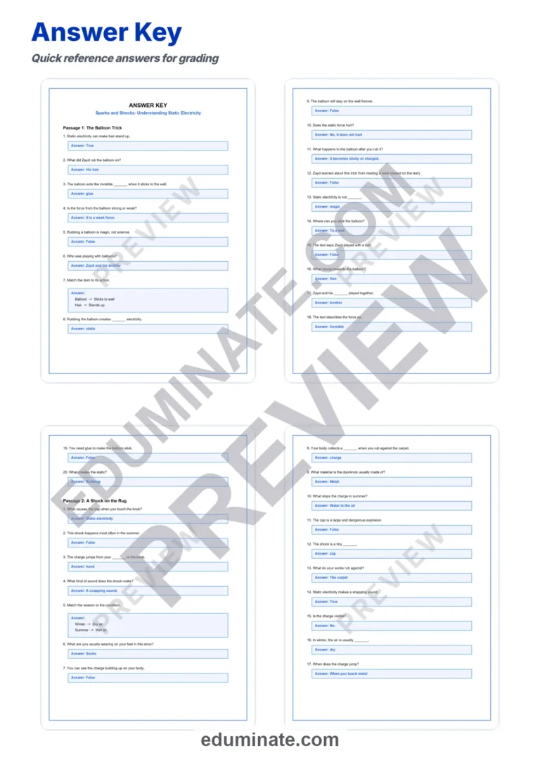 Static Electricity Worksheets: Reading Passages with Answer Keys, Grades 3-7 sample page 5
