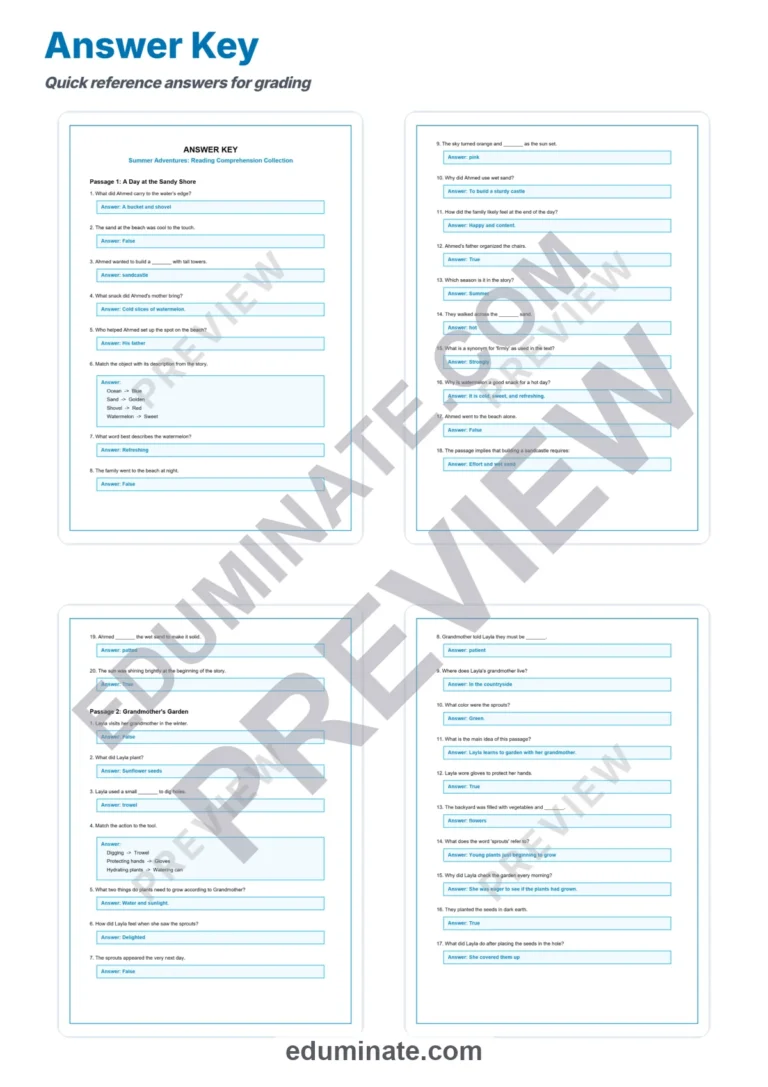 Summer Reading Comprehension Passages with Questions and Answer Keys, Grades 1-5 sample page 5