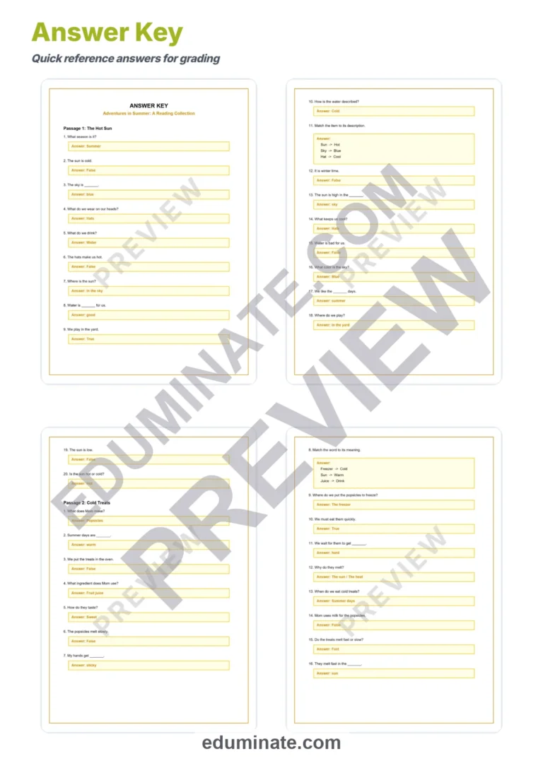 Summer Reading Comprehension Passages Worksheets 1st to 5th Grade Activities sample page 5