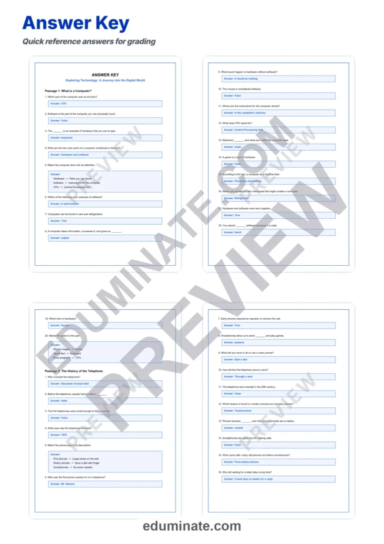 Technology for Kids Reading Comprehension Passages Worksheets 3rd to 5th Grade sample page 5