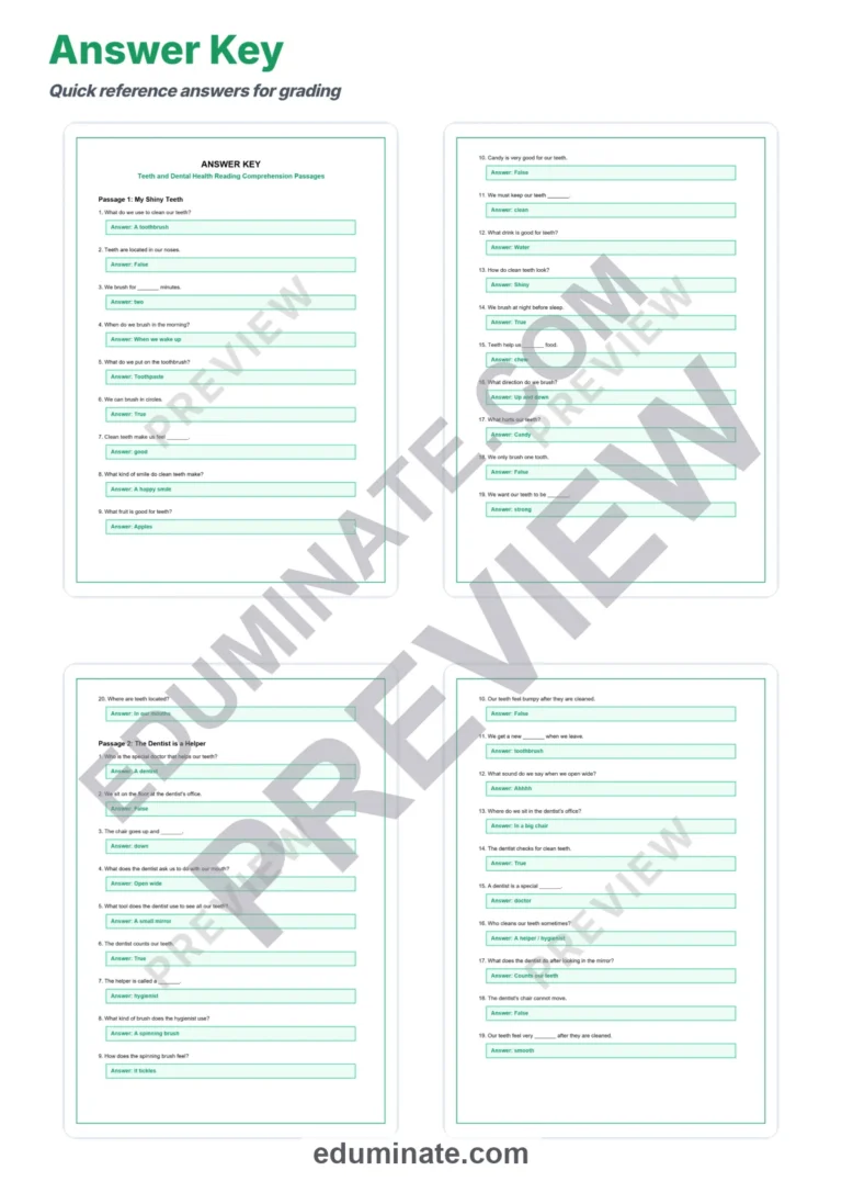 Teeth and Dental Health Reading Comprehension Passages Worksheets 1st-5th Grade sample page 5